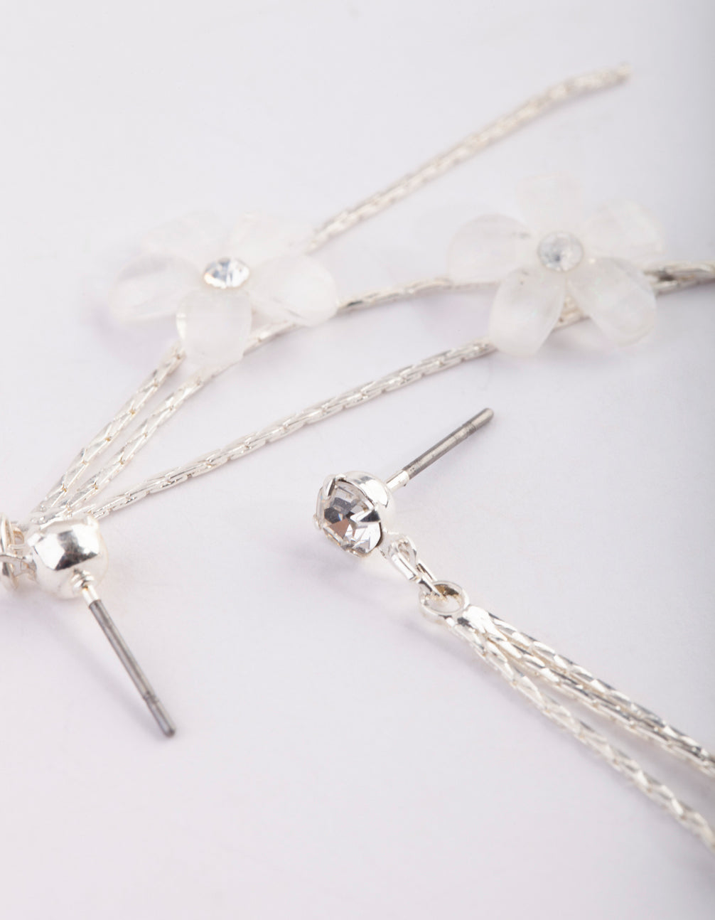 Silver Flower Drop Earrings