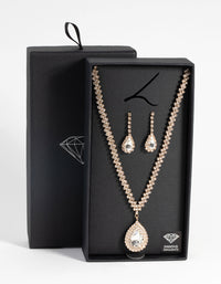 Gold Diamond Simulant Teardrop Necklace & Earrings Set - link has visual effect only