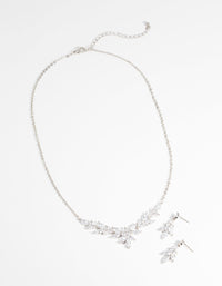 Silver Diamond Simulant Navette Necklace & Earrings Set - link has visual effect only