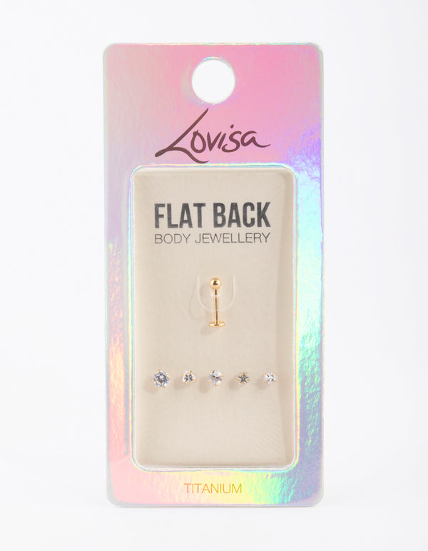 Gold Plated Titanium Flat Back 6-Pack