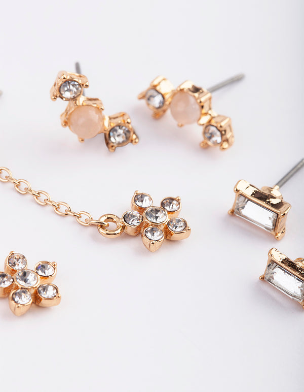 Gold Floral Stack Pack Earrings