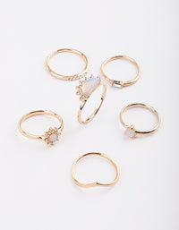 Gold Sunburst Ring Stack Pack with Moonstone - link has visual effect only