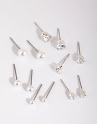 Silver Cubic Zirconia & Pearl Stud Earring 6-Pack - link has visual effect only