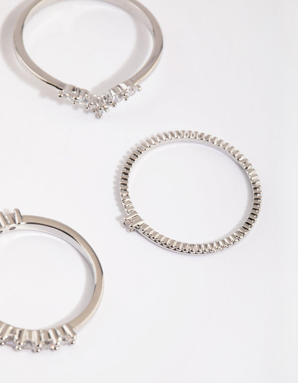 Silver Cubic Zirconia Statement Ring 5-Pack