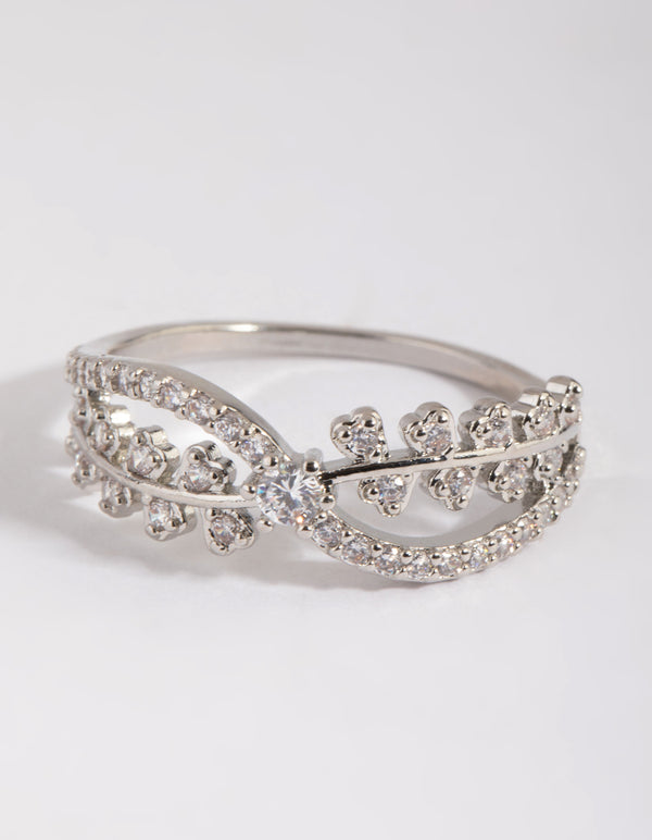 Silver Cubic Zirconia Cross Over Ring
