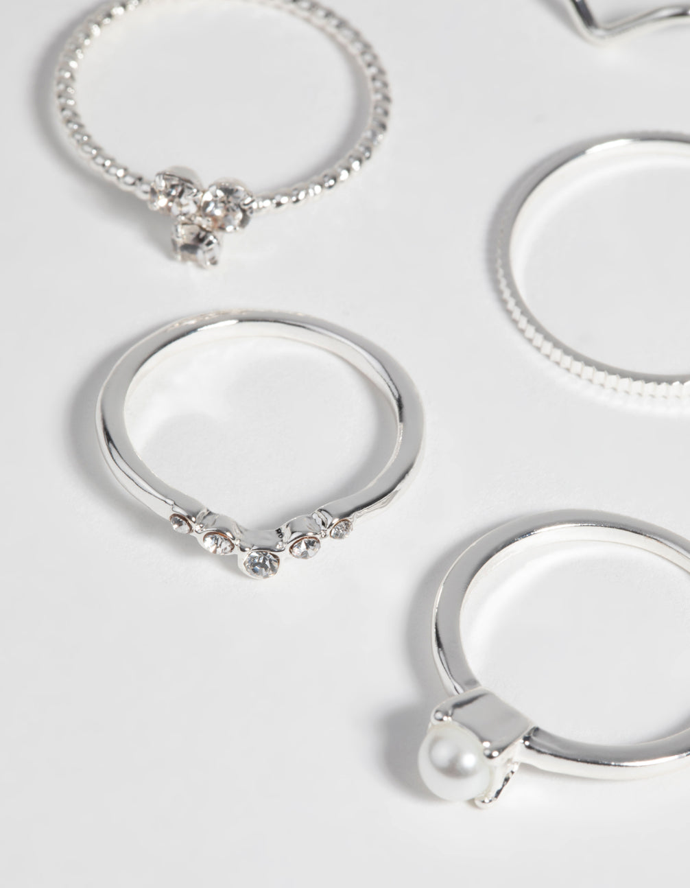 Silver Pearl & Diamante Ring 9-Pack