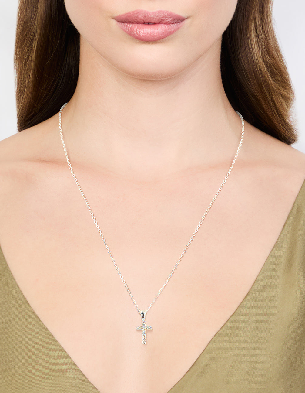 Silver Diamante Cross Necklace