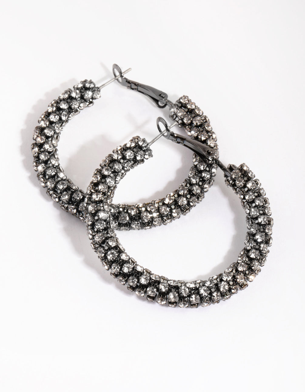 Gunmetal Diamante Hoop Earrings