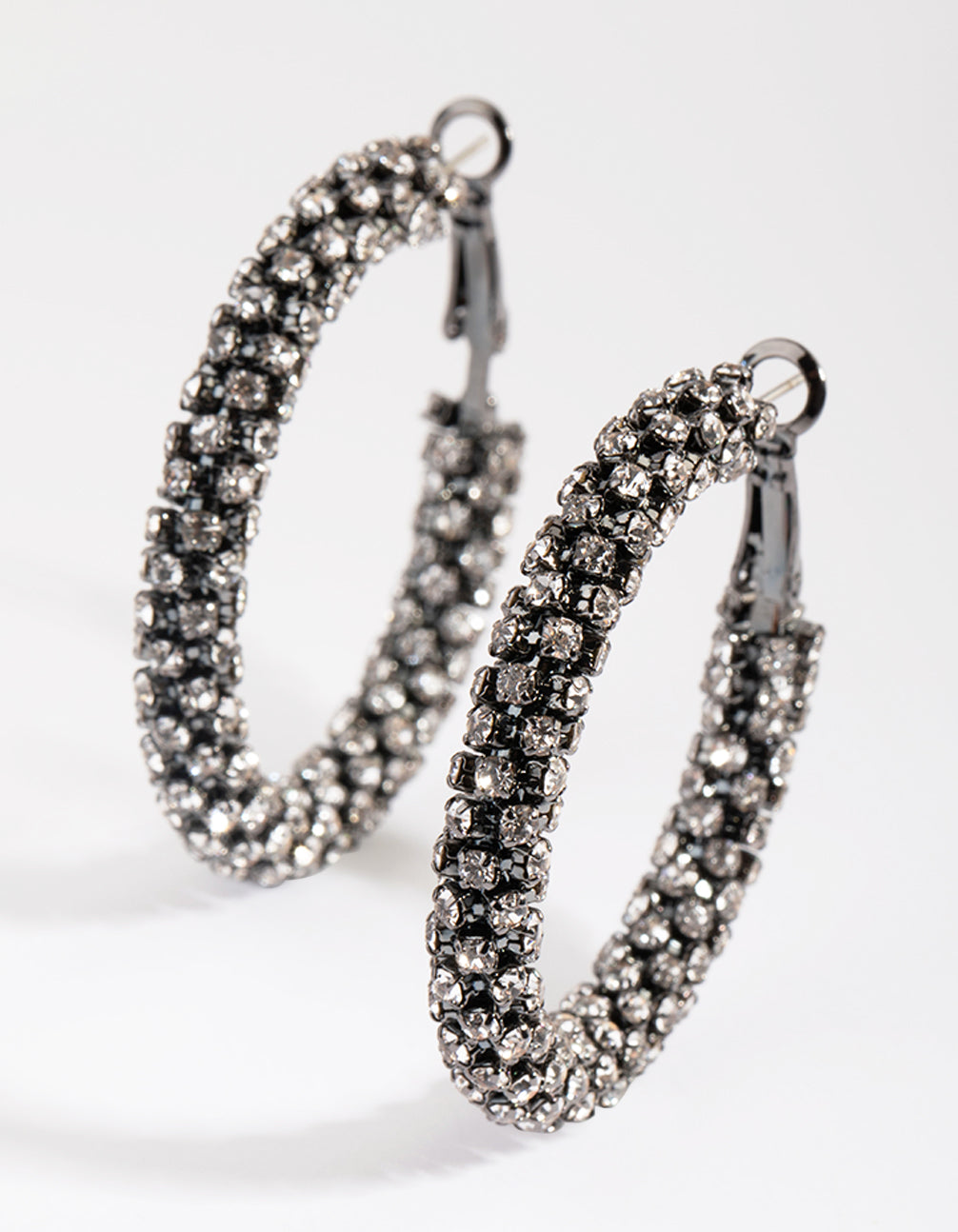 Gunmetal Diamante Hoop Earrings