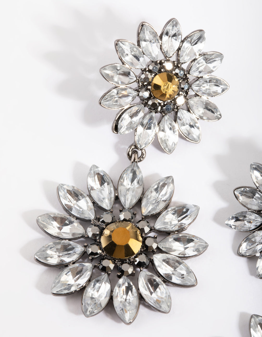 Gunmetal Sunflower Drop Earrings