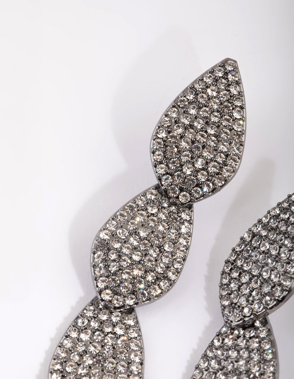 Gunmetal Diamante Teardrop Earrings