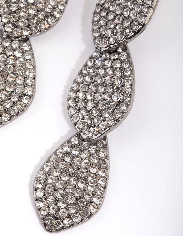 Gunmetal Diamante Teardrop Earrings