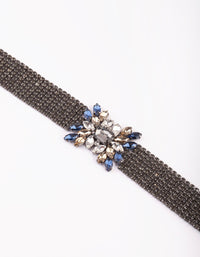 Gunmetal Diamante Flower Choker - link has visual effect only