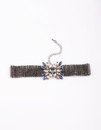 Gunmetal Diamante Flower Choker - link has visual effect only
