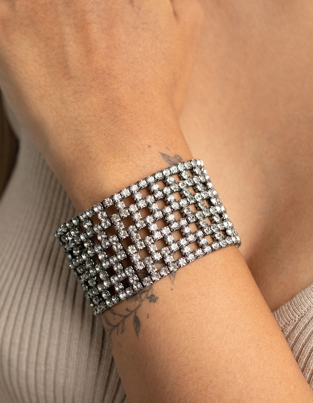 Gunmetal Diamante Mesh Bracelet
