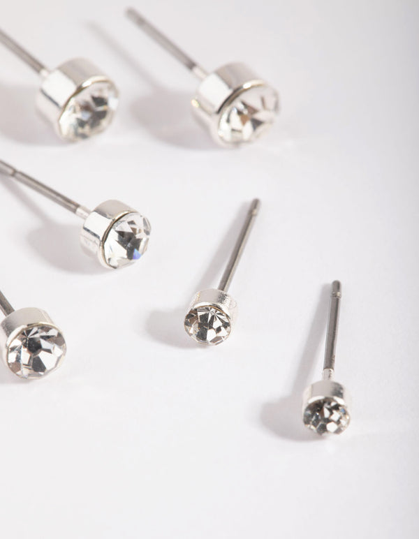 Silver Diamante Stud Earring Pack