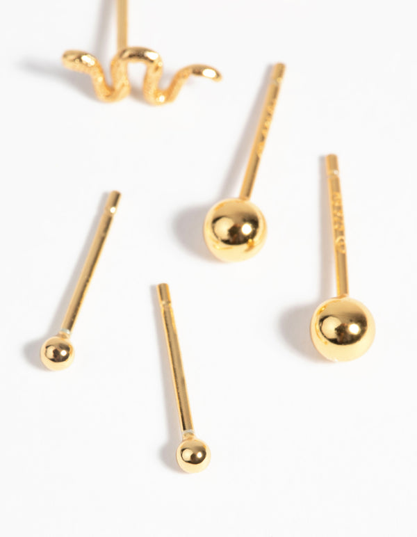 Gold Plated Sterling Silver Snake Stud Earring Pack