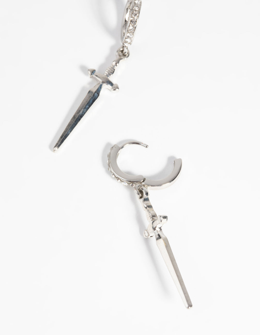 Silver Dagger Huggie Hoop Earrings