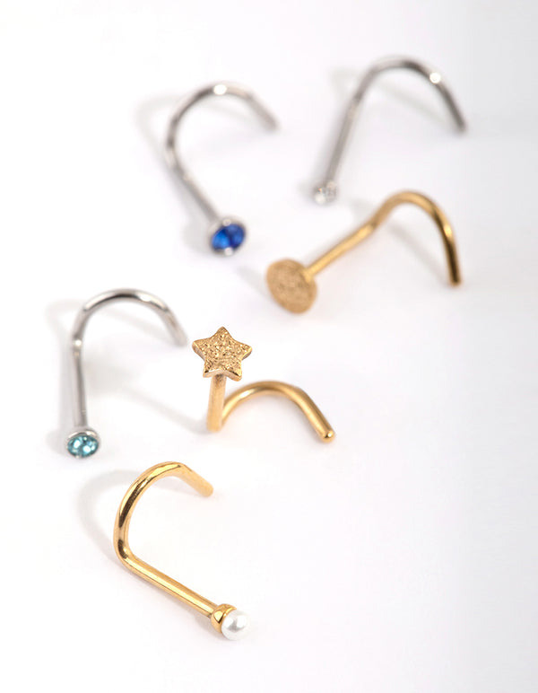 Mixed Surgical Steel Sapphire Nose Stud 6-Pack