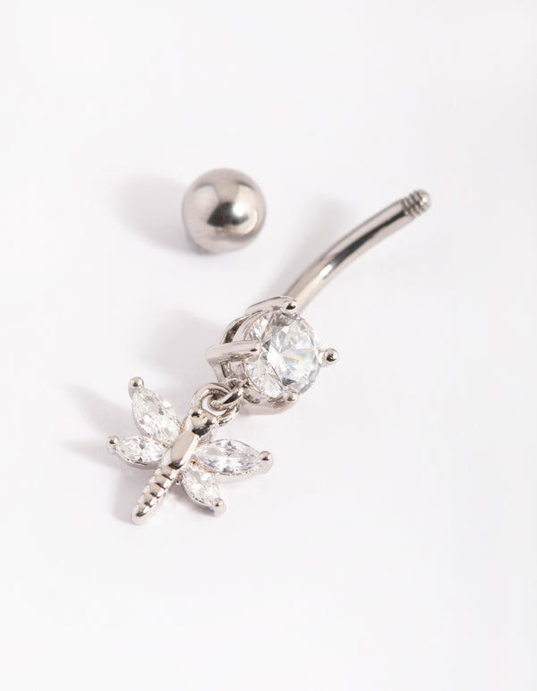 Surgical Steel Dragonfly Diamante Belly Bar