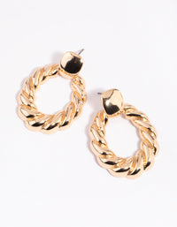 Gold Twisted Door Knocker Stud Earrings - link has visual effect only
