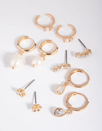 Gold Diamante & Freshwater Pearl Huggie Hoop Earring Stack Pack - link has visual effect only