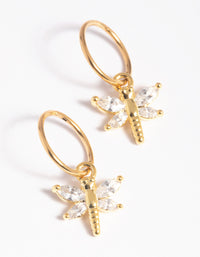 Gold Plated Surgical Steel Cubic Zirconia Dragonfly Hoop Earrings - link has visual effect only