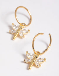 Gold Plated Surgical Steel Cubic Zirconia Dragonfly Hoop Earrings - link has visual effect only