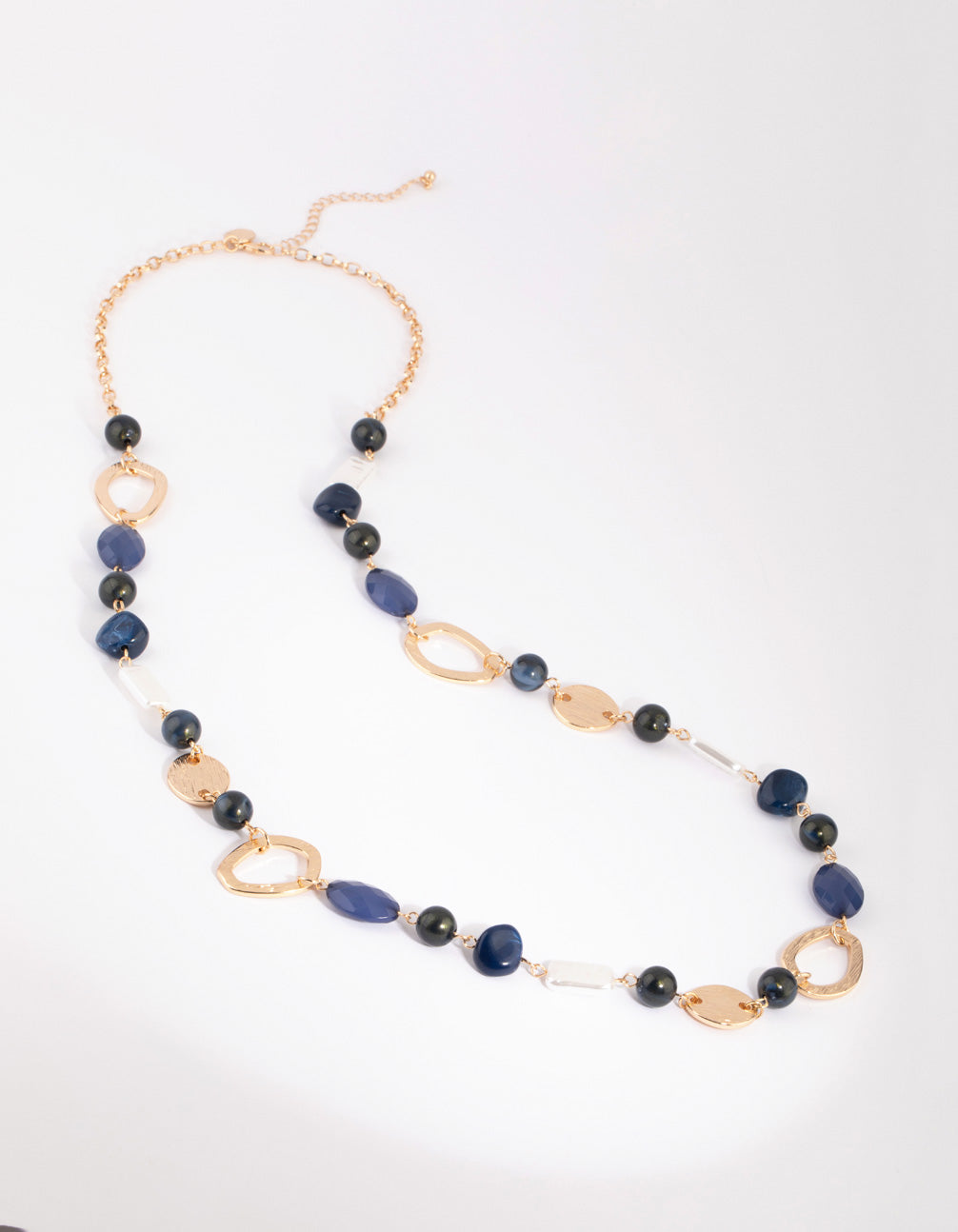 Gold & Blue Pearl & Bead Long Necklace