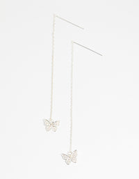 Silver Cubic Zirconia Butterfly Thread Through Earrings - link has visual effect only