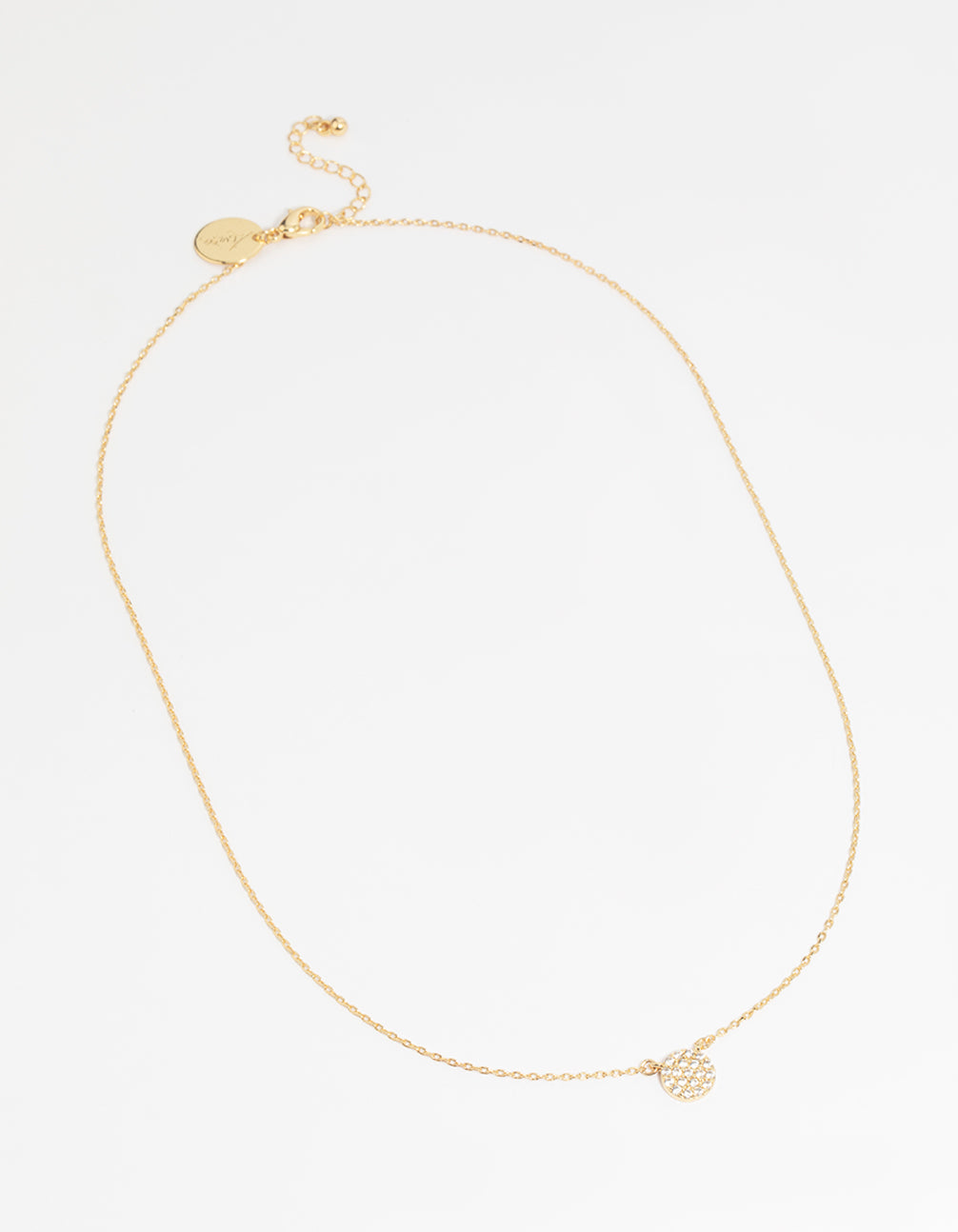 Gold Cubic Zirconia Pave Disc Necklace
