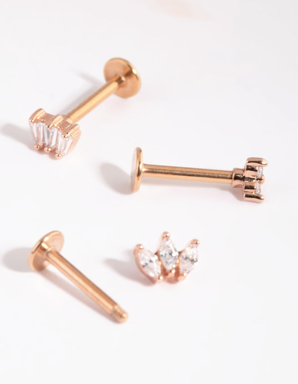 Rose Gold Plated Surgical Steel Cubic Zirconia Flower Flat Back Pack