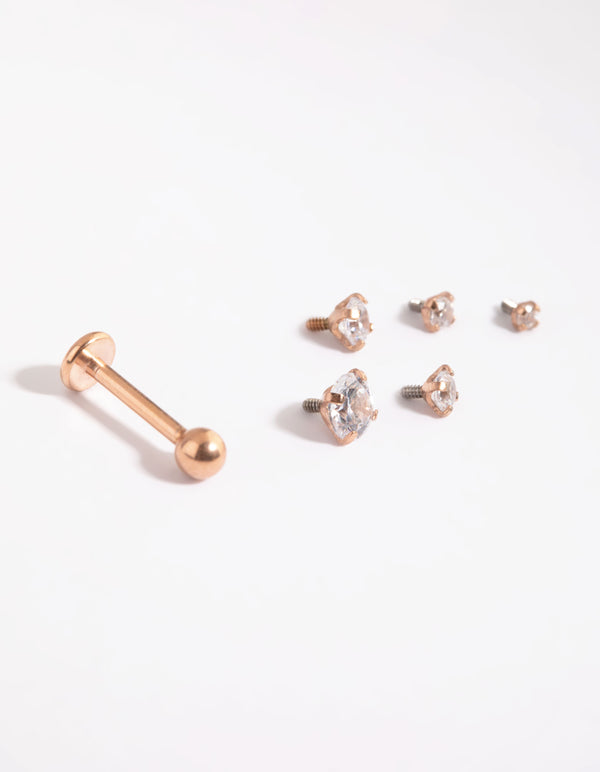 Rose Gold Plated Surgical Steel Cubic Zirconia Flat Back 6-Pack