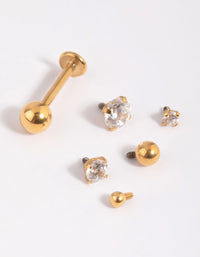 Gold Plated Surgical Steel Cubic Zirconia Flat Back 6-Pack - link has visual effect only