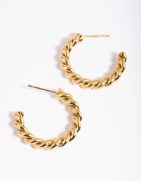 Waterproof Gold Plated Stainless Steel Twisted Hoop Earrings - link has visual effect only