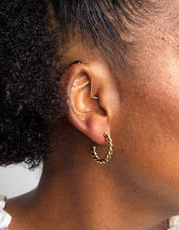 Waterproof Gold Plated Stainless Steel Twisted Hoop Earrings - link has visual effect only