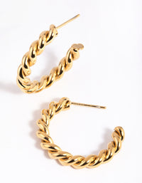 Waterproof Gold Plated Stainless Steel Twisted Hoop Earrings - link has visual effect only