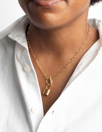 Waterproof Gold Plated Stainless Steel Padlock Fob Necklace - link has visual effect only