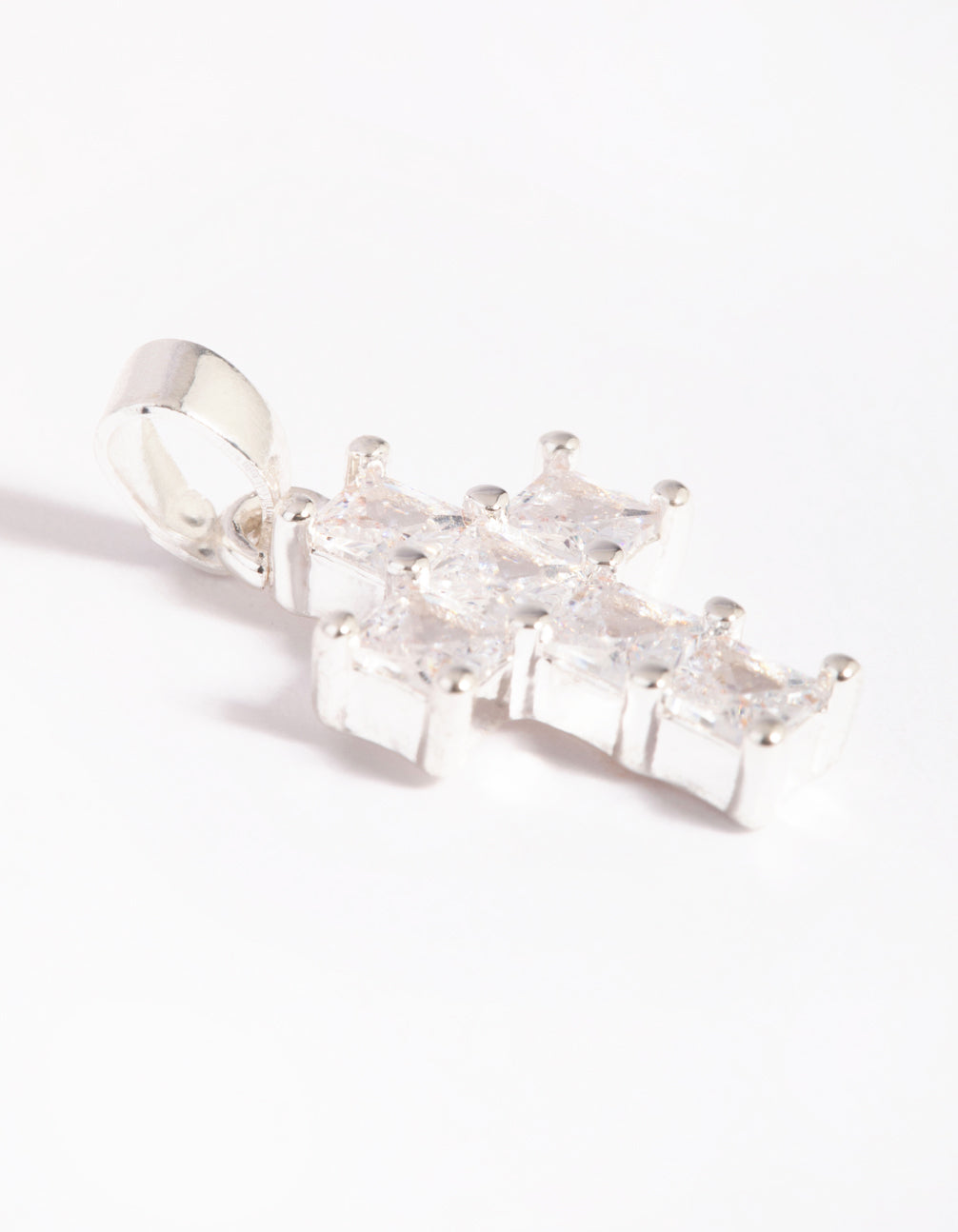 Silver Plated Cross Charm with Cubic Zirconia