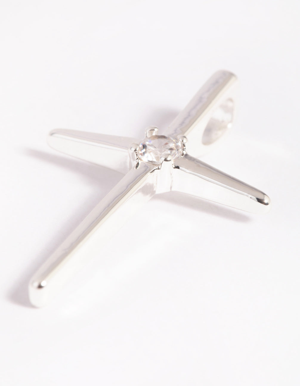 Silver Plated Cross Charm with Cubic Zirconia