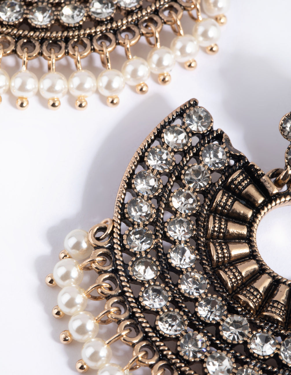 Antique Gold Diamante & Pearl Chandbali Earrings