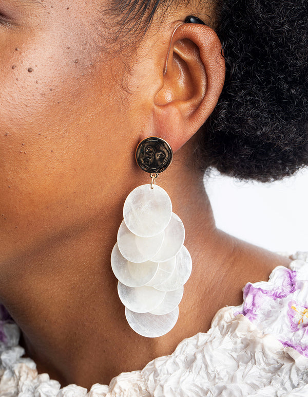 White Genuine Shell  Cascading Drop Earrings