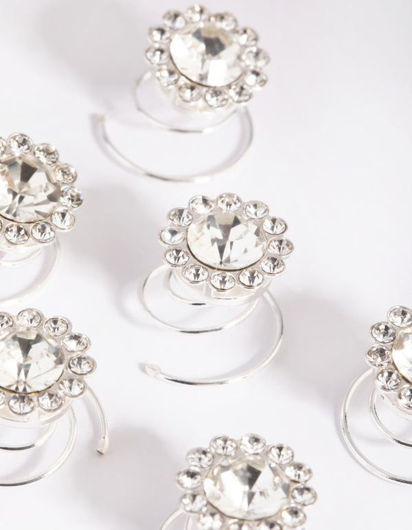 Silver Diamante Hair Spiral Pack