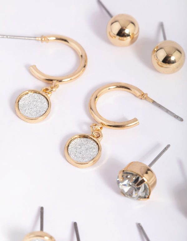 Gold Glitter & Pearl Stud Earring 8-Pack