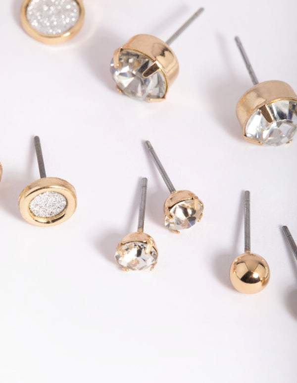 Gold Glitter & Pearl Stud Earring 8-Pack