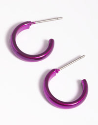 Matte Purple Metallic Huggie Hoop Earrings - link has visual effect only