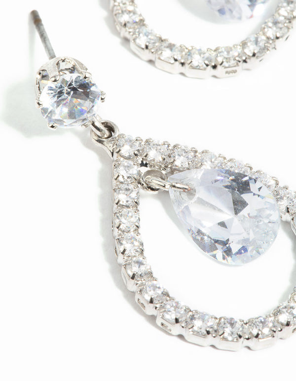 Silver Cubic Zirconia Pear Earrings