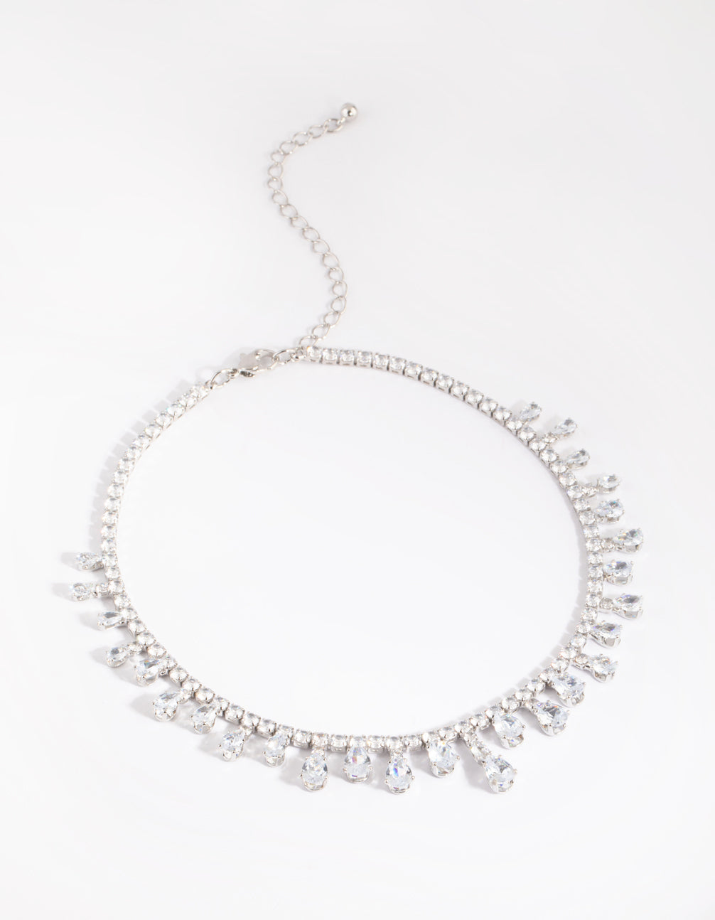 Silver Cubic Zirconia Droplet Choker