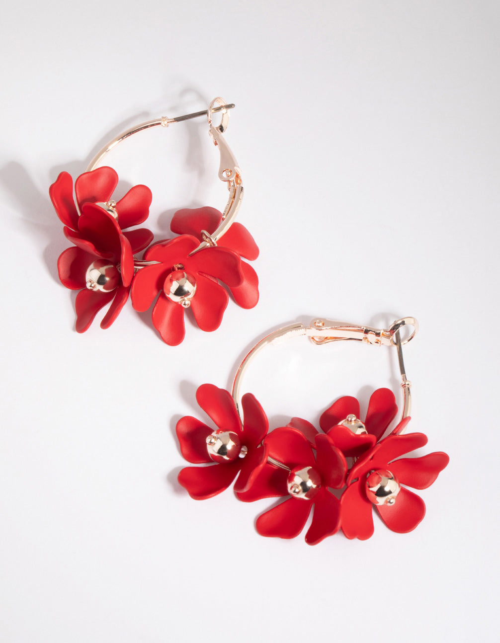 Red Flower Hoop Earrings