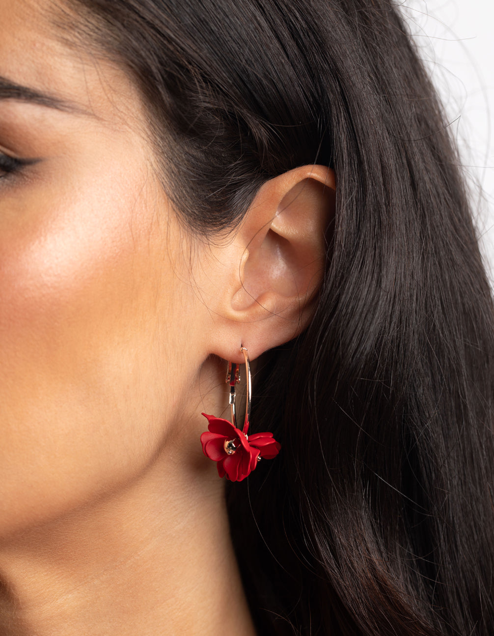 Red Flower Hoop Earrings
